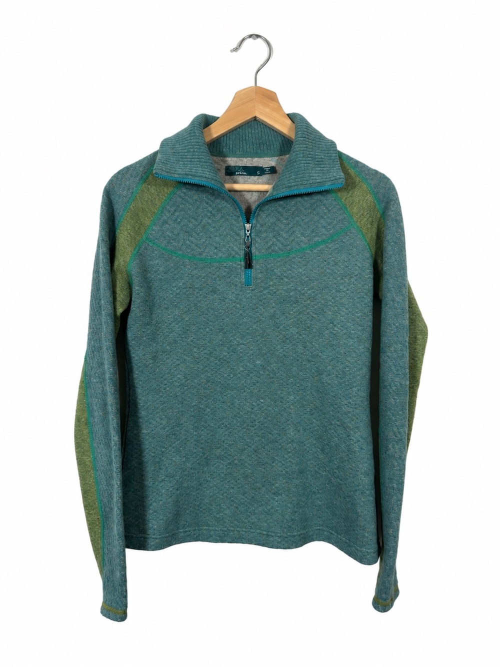 prAna Women's 3/4 Zip Sweater Size S Teal Green Gorpcore Granola Girl Outdoor